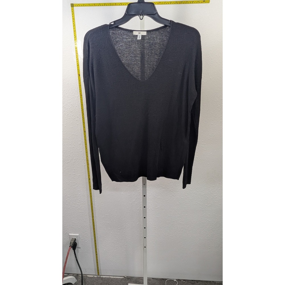 Nordstrom Women XS Black Ribbed V-Neck Lightweight Pullover Sweater Long Sleeve